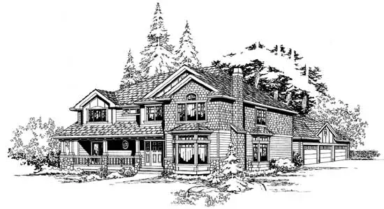 Shingle house plans 88-371 - front exterior, 2,630 sq ft, 3 bed, 2 bath house plans | Monster House Plans