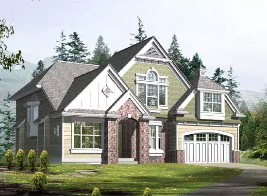 Shingle house plans 88-377 - front exterior, 2,645 sq ft, 4 bed, 2 bath house plans | Monster House Plans