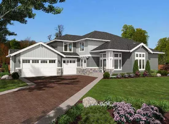 Northwest house plans 88-385 - front exterior, 3,676 sq ft, 3 bed, 2 bath house plans | Monster House Plans