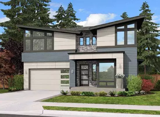 Modern house plans 88-390 - front exterior, 2,655 sq ft, 3 bed, 2 bath house plans | Monster House Plans