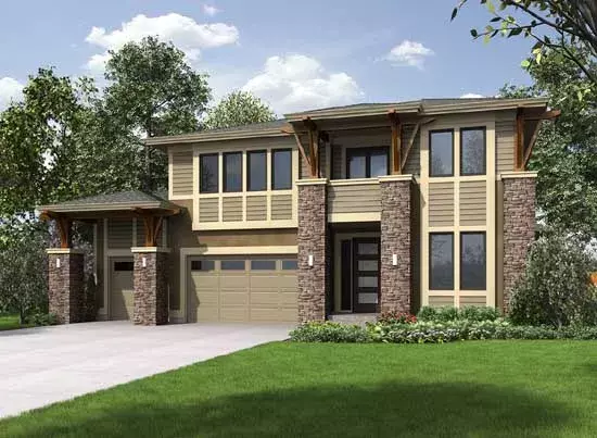 Modern house plans 88-395 - front exterior, 2,973 sq ft, 4 bed, 3 bath house plans | Monster House Plans