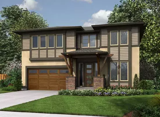 Prairie house plans 88-398 - front exterior, 2,690 sq ft, 4 bed, 3 bath house plans | Monster House Plans