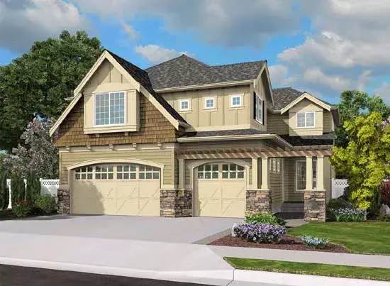 Shingle house plans 88-417 - front exterior, 4,582 sq ft, 5 bed, 3 bath house plans | Monster House Plans