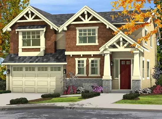 Craftsman house plans 88-468 - front exterior, 2,916 sq ft, 4 bed, 2 bath house plans | Monster House Plans