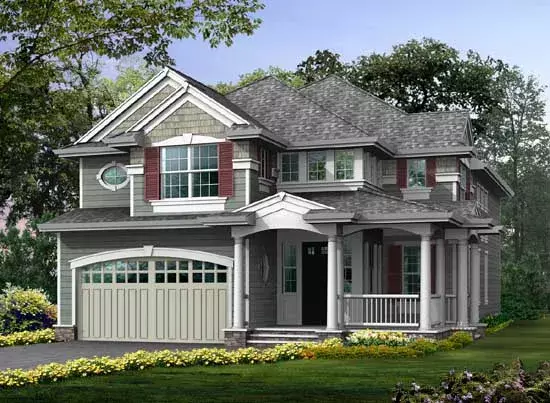 Shingle house plans 88-483 - front exterior, 3,040 sq ft, 4 bed, 2 bath house plans | Monster House Plans