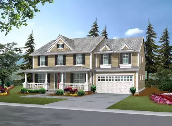Farmhouse house plans 88-493 - front exterior, 2,980 sq ft, 4 bed, 2 bath house plans | Monster House Plans