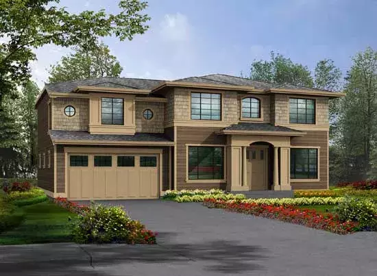 Shingle house plans 88-497 - front exterior, 2,970 sq ft, 4 bed, 2 bath house plans | Monster House Plans