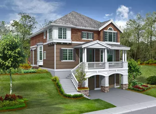 Shingle house plans 88-501 - front exterior, 2,955 sq ft, 4 bed, 3 bath house plans | Monster House Plans
