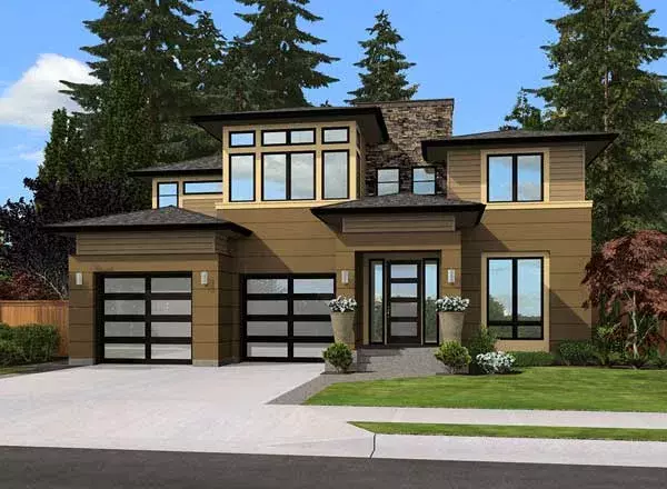 Modern house plans 88-519 - front exterior, 3,025 sq ft, 4 bed, 4 bath house plans | Monster House Plans