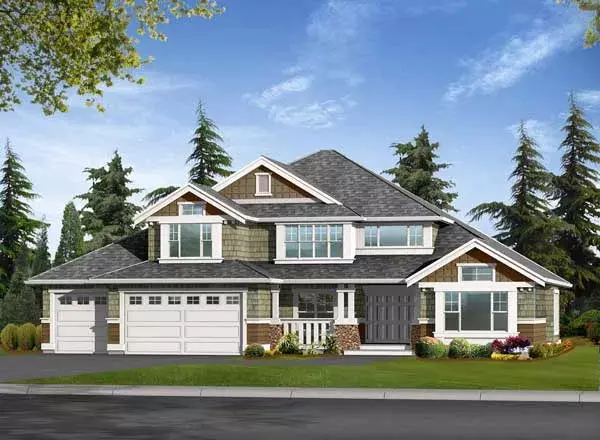 Craftsman house plans 88-521 - front exterior, 3,911 sq ft, 5 bed, 2 bath house plans | Monster House Plans