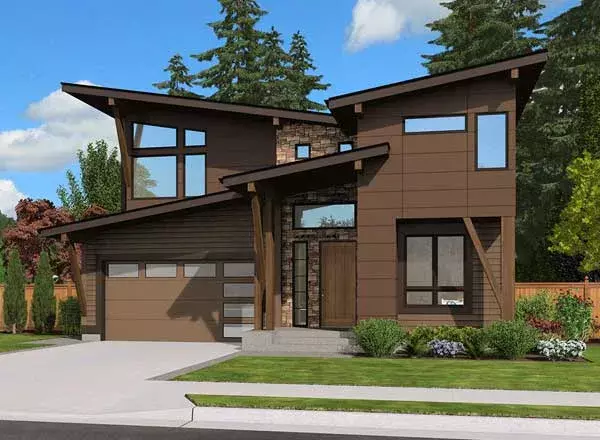 Modern house plans 88-537 - front exterior, 3,110 sq ft, 4 bed, 3 bath house plans | Monster House Plans