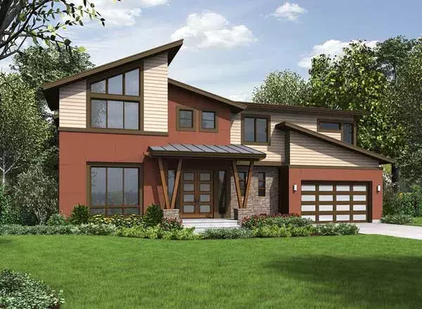 Modern house plans 88-549 - front exterior, 3,205 sq ft, 4 bed, 2 bath house plans | Monster House Plans