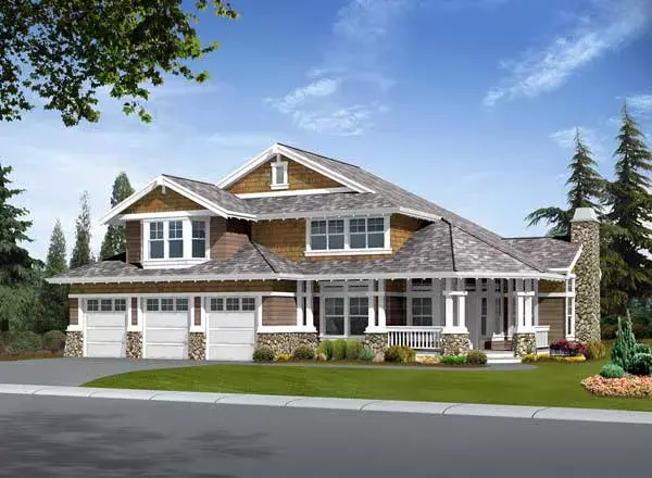 Shingle house plans 88-565 - front exterior, 4,575 sq ft, 6 bed, 3 bath house plans | Monster House Plans