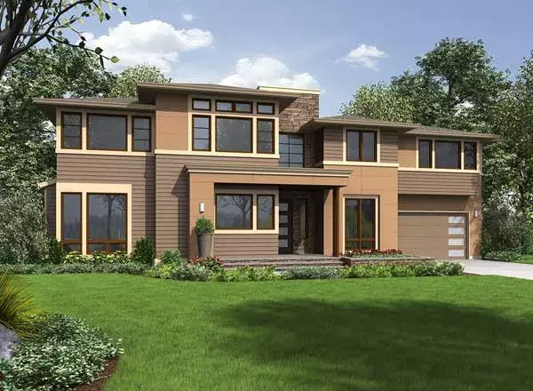 Modern house plans 88-574 - front exterior, 3,265 sq ft, 4 bed, 3 bath house plans | Monster House Plans