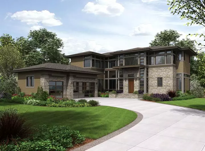 Modern house plans 88-580 - front exterior, 4,350 sq ft, 4 bed, 4 bath house plans | Monster House Plans