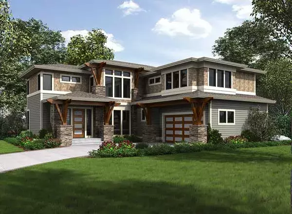 Prairie house plans 88-595 - front exterior, 3,325 sq ft, 4 bed, 2 bath house plans | Monster House Plans