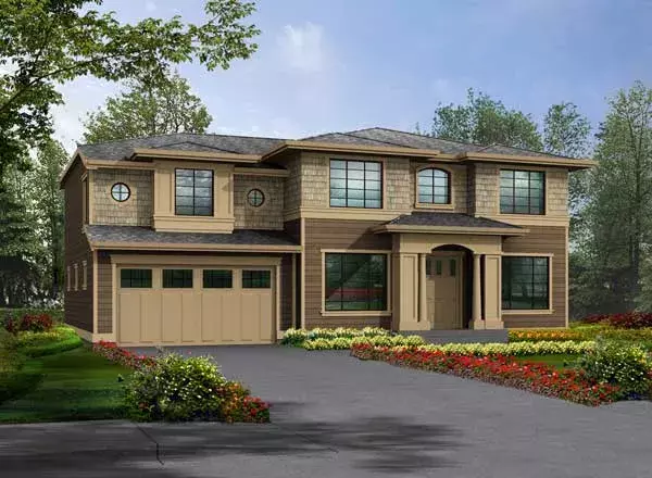 Contemporary house plans 88-633 - front exterior, 3,525 sq ft, 4 bed, 2 bath house plans | Monster House Plans