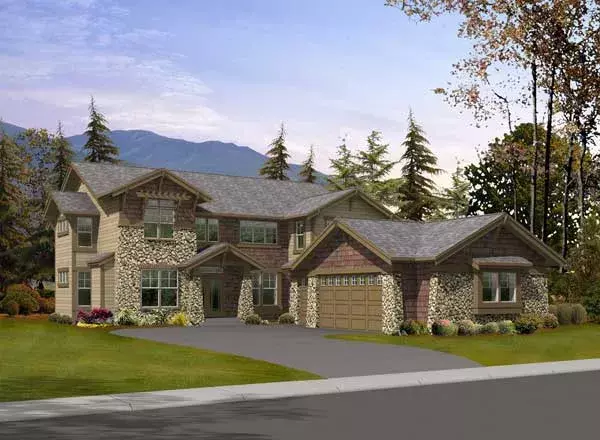 Mountain Rustic house plans 88-634 - front exterior, 3,450 sq ft, 4 bed, 3 bath house plans | Monster House Plans