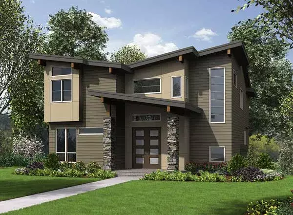 Modern house plans 88-647 - front exterior, 2,501 sq ft, 5 bed, 3 bath house plans | Monster House Plans