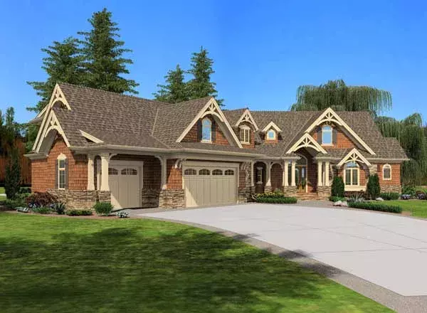 Mountain Rustic house plans 88-650 - front exterior, 3,540 sq ft, 4 bed, 4 bath house plans | Monster House Plans