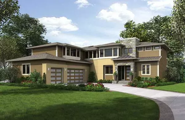 Prairie house plans 88-651 - front exterior, 3,545 sq ft, 4 bed, 3 bath house plans | Monster House Plans