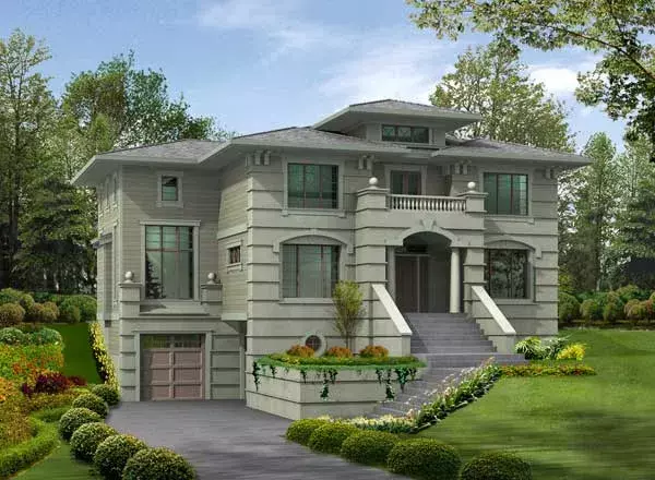 European house plans 88-654 - front exterior, 3,800 sq ft, 4 bed, 4 bath house plans | Monster House Plans