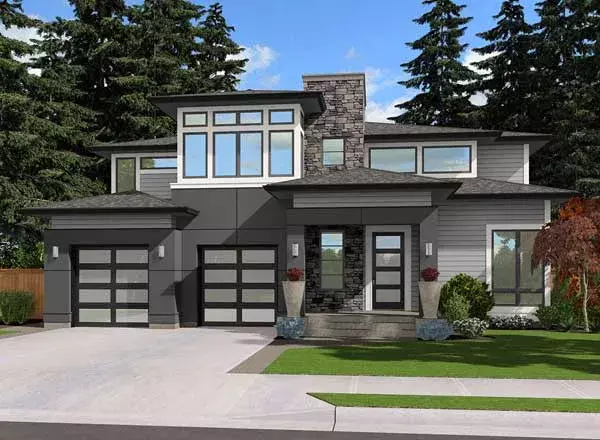 Prairie house plans 88-675 - front exterior, 3,590 sq ft, 4 bed, 3 bath house plans | Monster House Plans