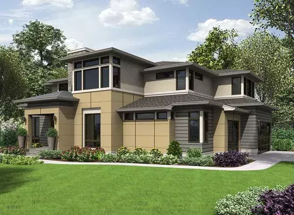 Modern house plans 88-676 - front exterior, 3,768 sq ft, 5 bed, 4 bath house plans | Monster House Plans