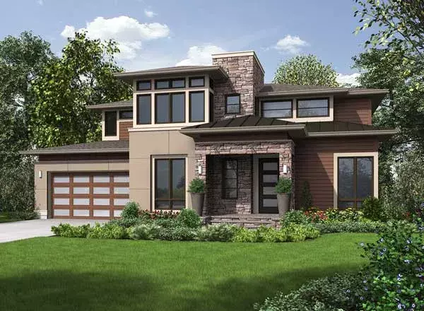 Modern house plans 88-677 - front exterior, 3,714 sq ft, 5 bed, 3 bath house plans | Monster House Plans
