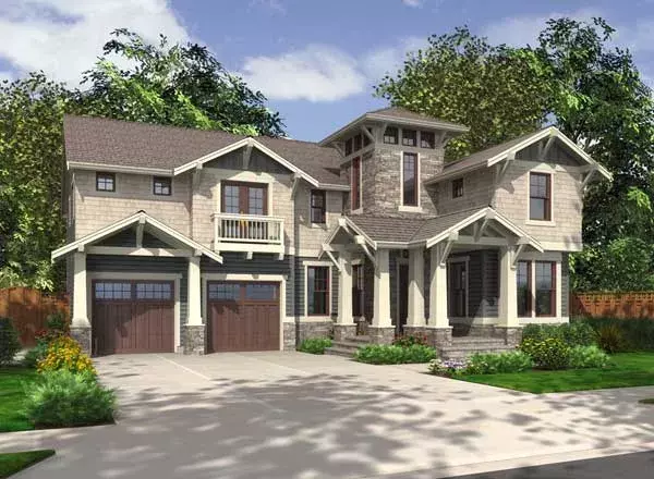 Craftsman house plans 88-678 - front exterior, 3,605 sq ft, 4 bed, 3 bath house plans | Monster House Plans