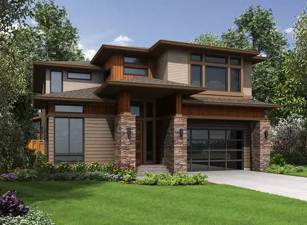 Modern house plans 88-685 - front exterior, 3,640 sq ft, 5 bed, 3 bath house plans | Monster House Plans