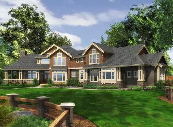 Craftsman house plans 88-687 - front exterior, 3,645 sq ft, 3 bed, 2 bath house plans | Monster House Plans