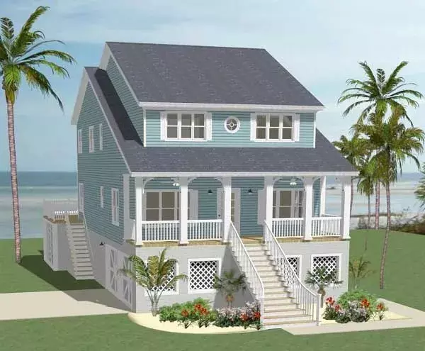Coastal house plans 90-127 - front exterior, 2,180 sq ft, 5 bed, 3 bath house plans | Monster House Plans