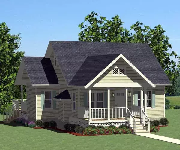 Country house plans 90-140 - front exterior, 1,068 sq ft, 2 bed, 1 bath house plans | Monster House Plans
