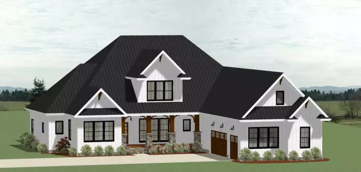 Modern Farmhouse house plans 90-158 - front exterior, 3,475 sq ft, 4 bed, 3 bath house plans | Monster House Plans