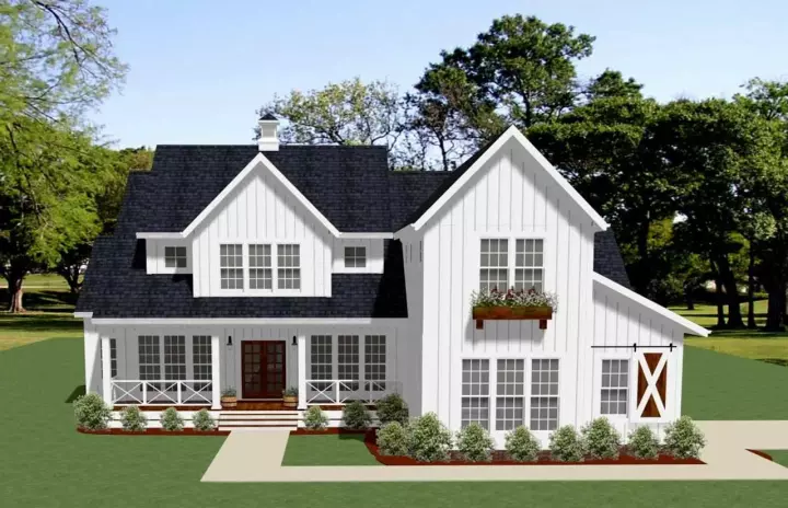 Modern Farmhouse house plans 90-165 - front exterior, 3,163 sq ft, 4 bed, 3 bath house plans | Monster House Plans