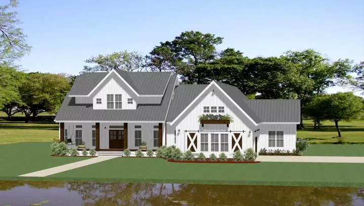 Modern Farmhouse house plans 90-168 - front exterior, 2,680 sq ft, 3 bed, 3 bath house plans | Monster House Plans