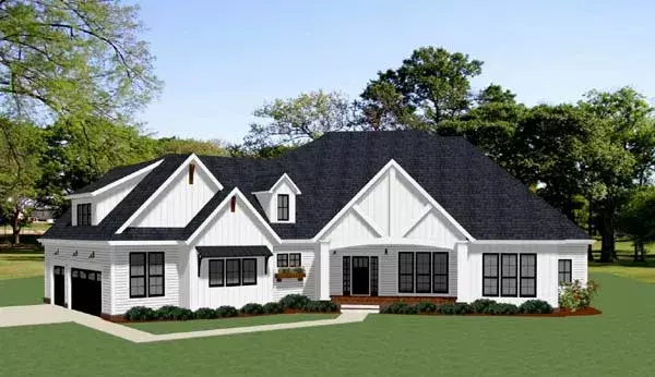 Modern Farmhouse house plans 90-173 - front exterior, 3,734 sq ft, 4 bed, 3 bath house plans | Monster House Plans