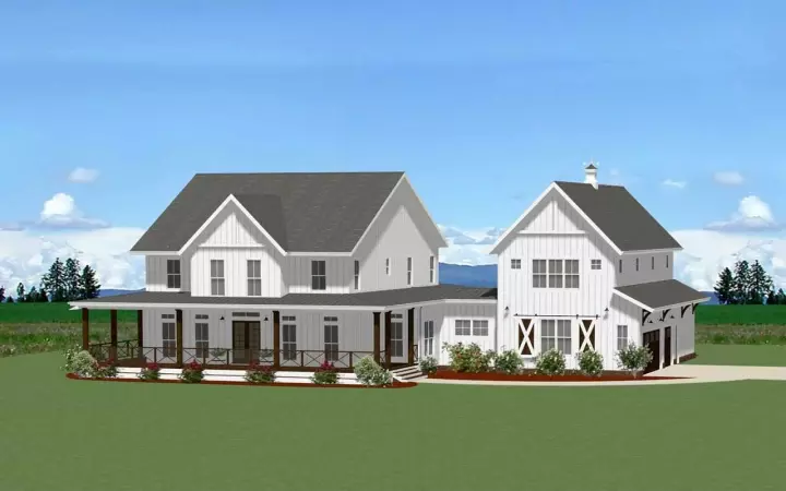 Modern Farmhouse house plans 90-177 - front exterior, 3,432 sq ft, 4 bed, 4 bath house plans | Monster House Plans