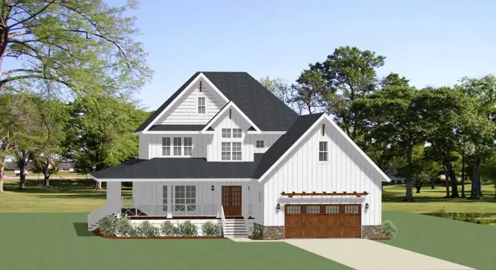 Modern Farmhouse house plans 90-180 - front exterior, 2,902 sq ft, 4 bed, 4 bath house plans | Monster House Plans