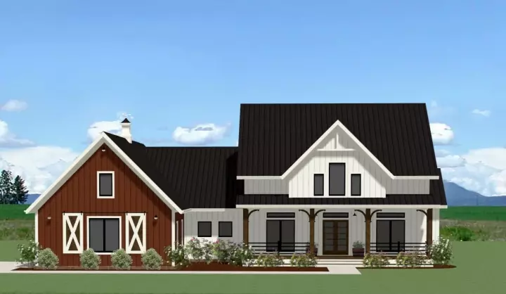 Modern Farmhouse house plans 90-185 - front exterior, 2,655 sq ft, 3 bed, 3 bath house plans | Monster House Plans
