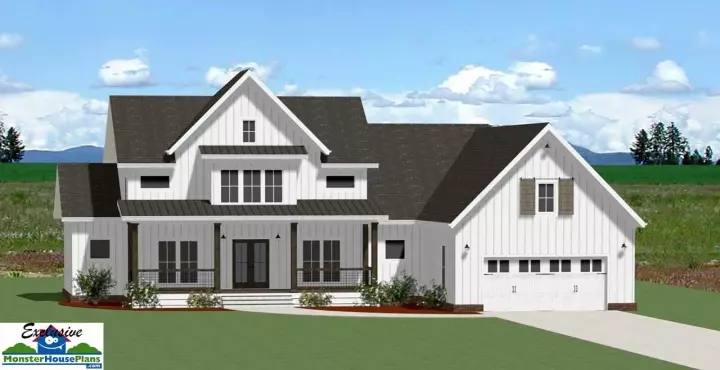 Modern Farmhouse house plans 90-188 - front exterior, 3,360 sq ft, 4 bed, 3 bath house plans | Monster House Plans
