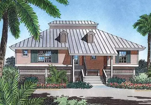 Coastal house plans 96-102 - front exterior, 1,565 sq ft, 3 bed, 2 bath house plans | Monster House Plans