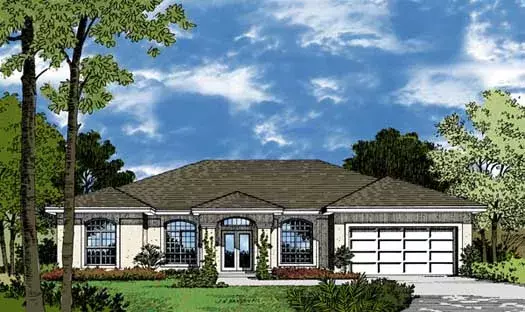 Sunbelt house plans 96-105 - front exterior, 1,783 sq ft, 3 bed, 2 bath house plans | Monster House Plans