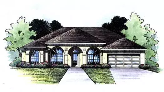 Mediterranean house plans 96-112 - front exterior, 2,052 sq ft, 3 bed, 3 bath house plans | Monster House Plans