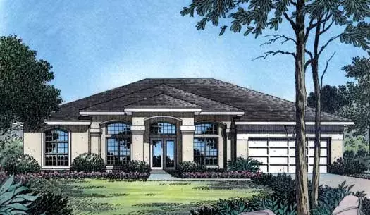 Sunbelt house plans 96-113 - front exterior, 2,089 sq ft, 4 bed, 3 bath house plans | Monster House Plans