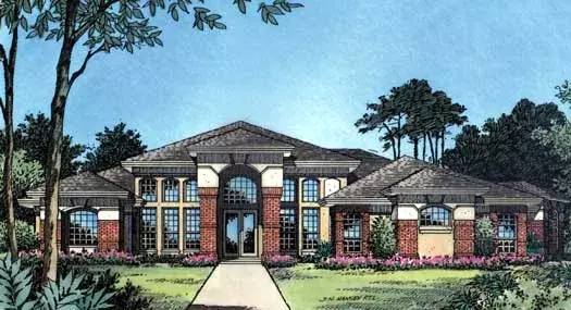 Mediterranean house plans 96-122 - front exterior, 2,597 sq ft, 4 bed, 3 bath house plans | Monster House Plans
