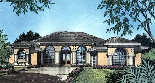Mediterranean house plans 96-126 - front exterior, 2,660 sq ft, 4 bed, 3 bath house plans | Monster House Plans