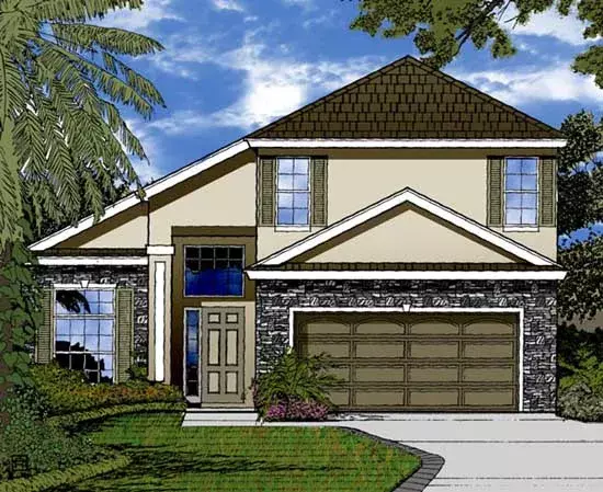 Sunbelt house plans 96-165 - front exterior, 2,167 sq ft, 4 bed, 2 bath house plans | Monster House Plans