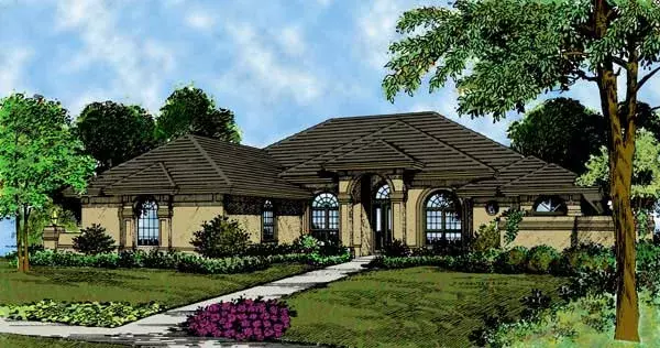 Mediterranean house plans 96-193 - front exterior, 2,159 sq ft, 3 bed, 2 bath house plans | Monster House Plans